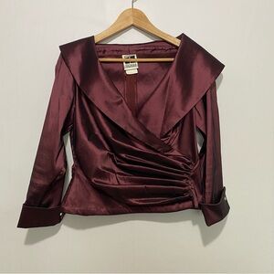 Tadashi‎ Shoji Draped Satin Evening Top/Blouse Cover-up 14 Burgundy Evening